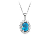 Diamant und Oval Blauer Topas Halskette