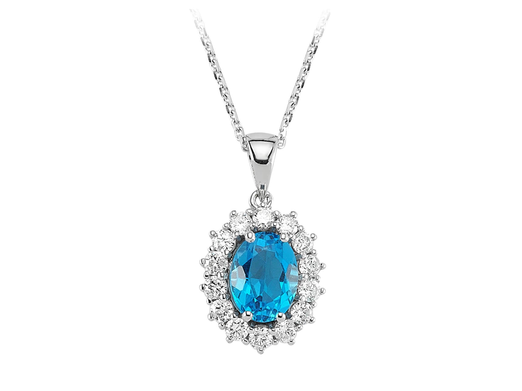 Diamant und Oval Blauer Topas Halskette