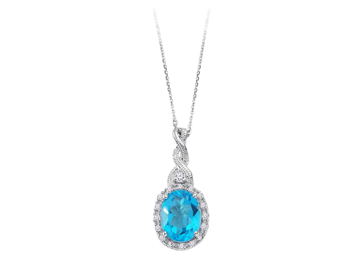 Diamant und Oval Blauer Topas Efeu Halskette