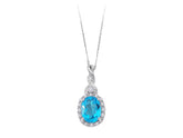 Diamant und Oval Blauer Topas Efeu Halskette