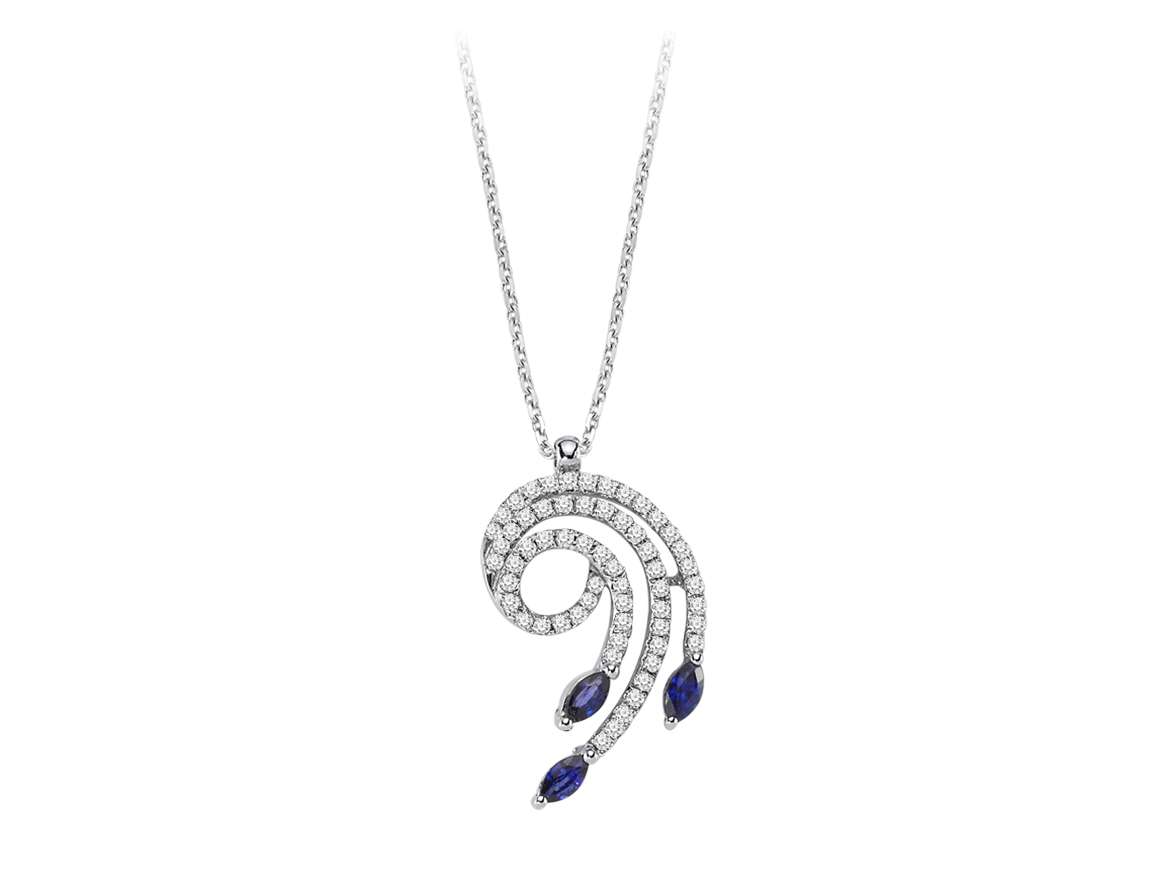 Diamant und Marquise Saphir Spirale Halskette