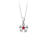 Diamant und Rubin Blumen Herz Halskette