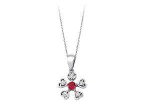 Diamant und Rubin Blumen Herz Halskette