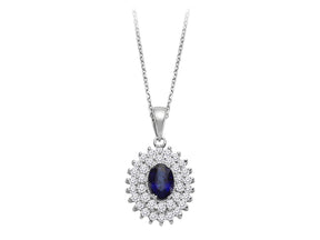 Zweireihe Diamant und Oval Saphir Halskette