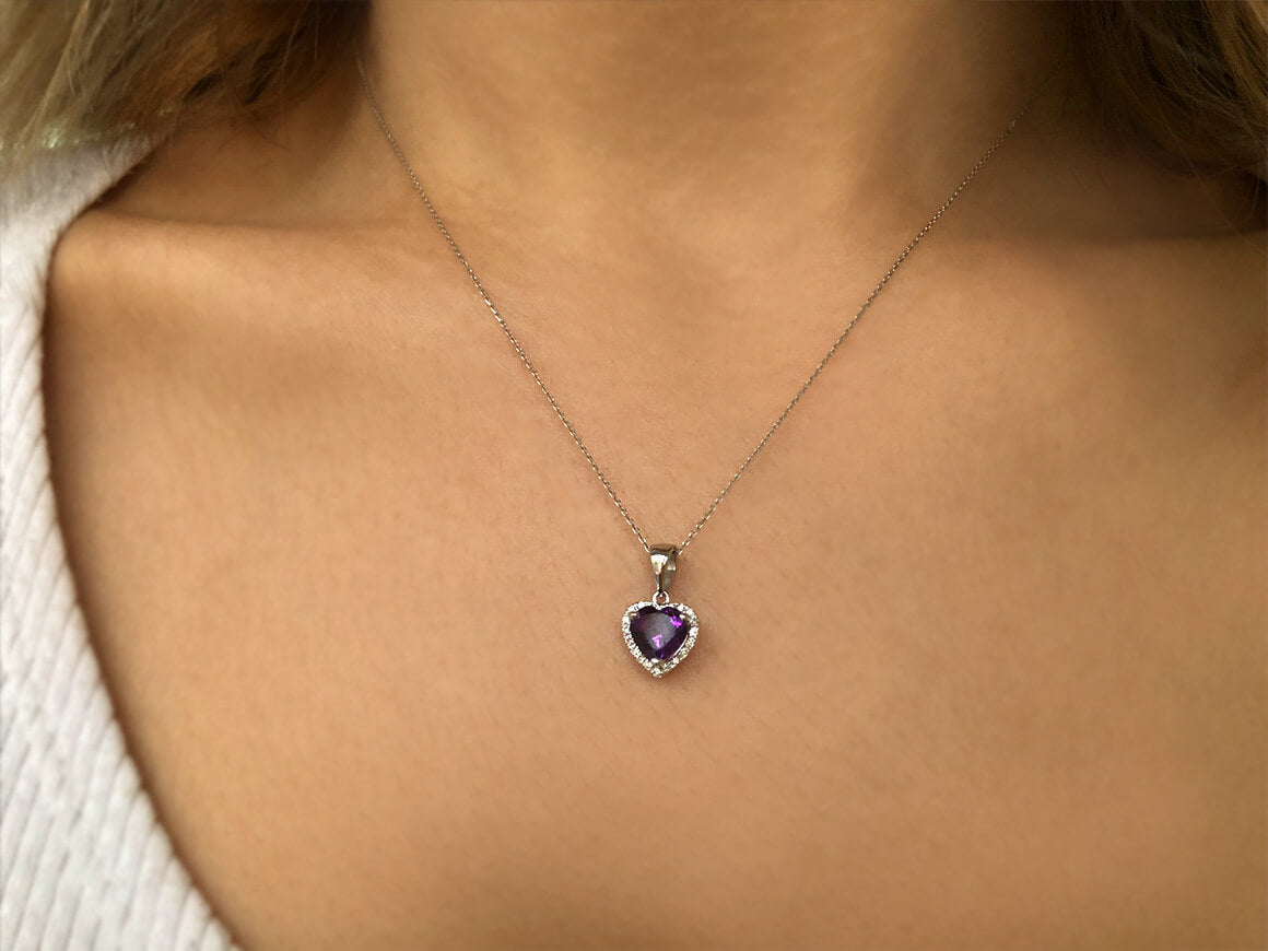 Diamant und Herz Schliff Amethyst Halskette