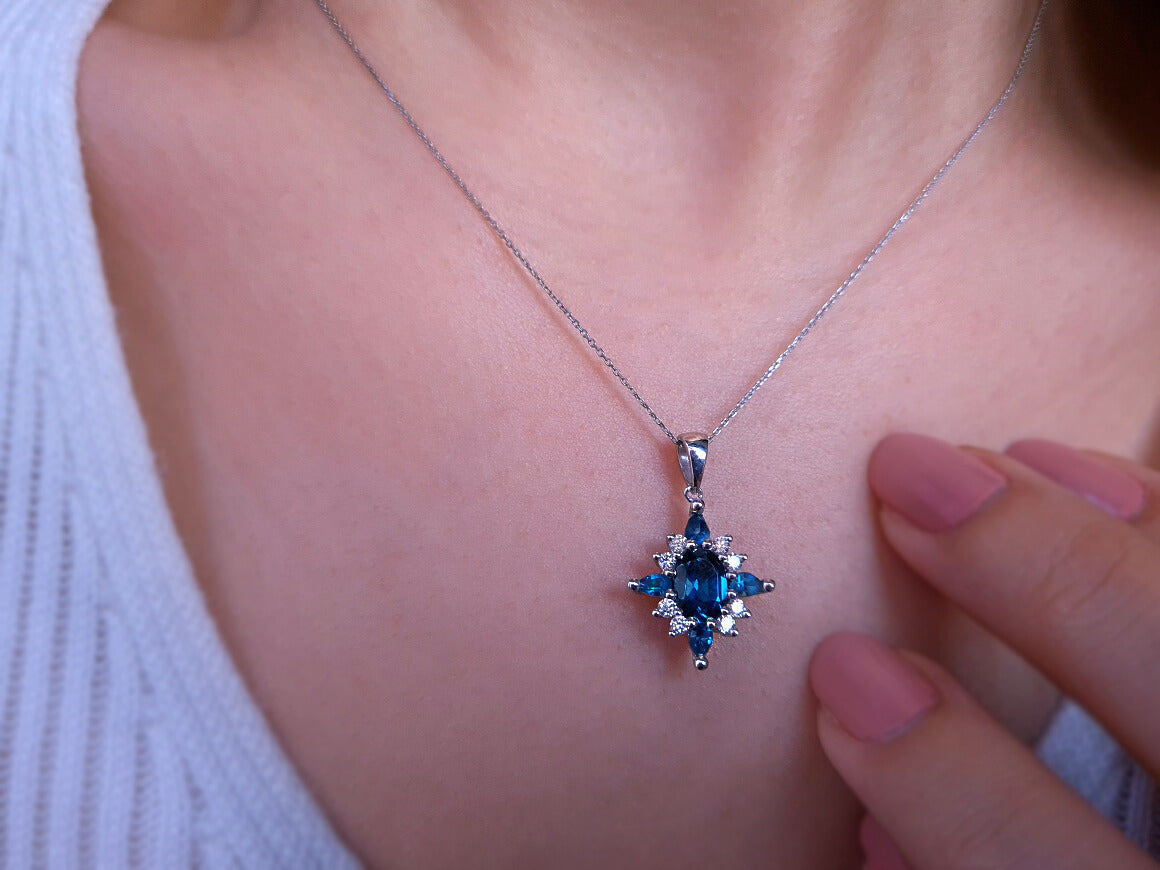 Diamant und London Blauer Topas Mai Halskette