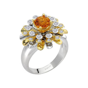 Bague chrysanthème diamant et citrine