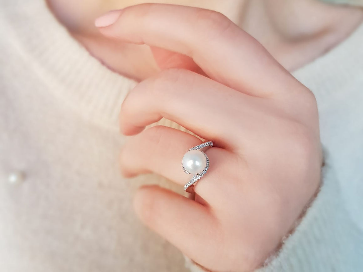 Diamant und Perle Ring