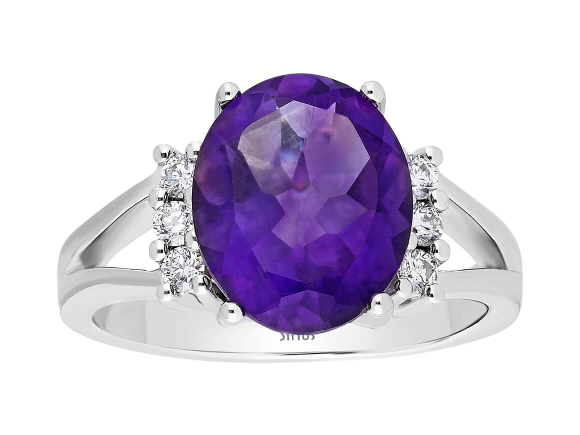 Diamant und Oval Amethyst Ring