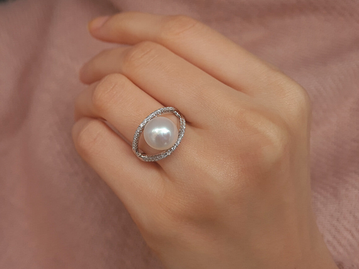 Diamant und Perle Ring