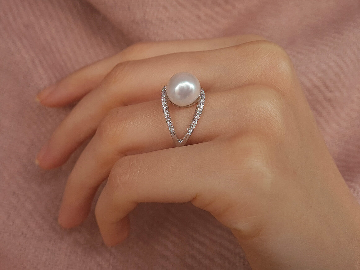 Diamant und Perle Ring