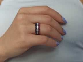 Bague demi-tour diamant rubis et saphir