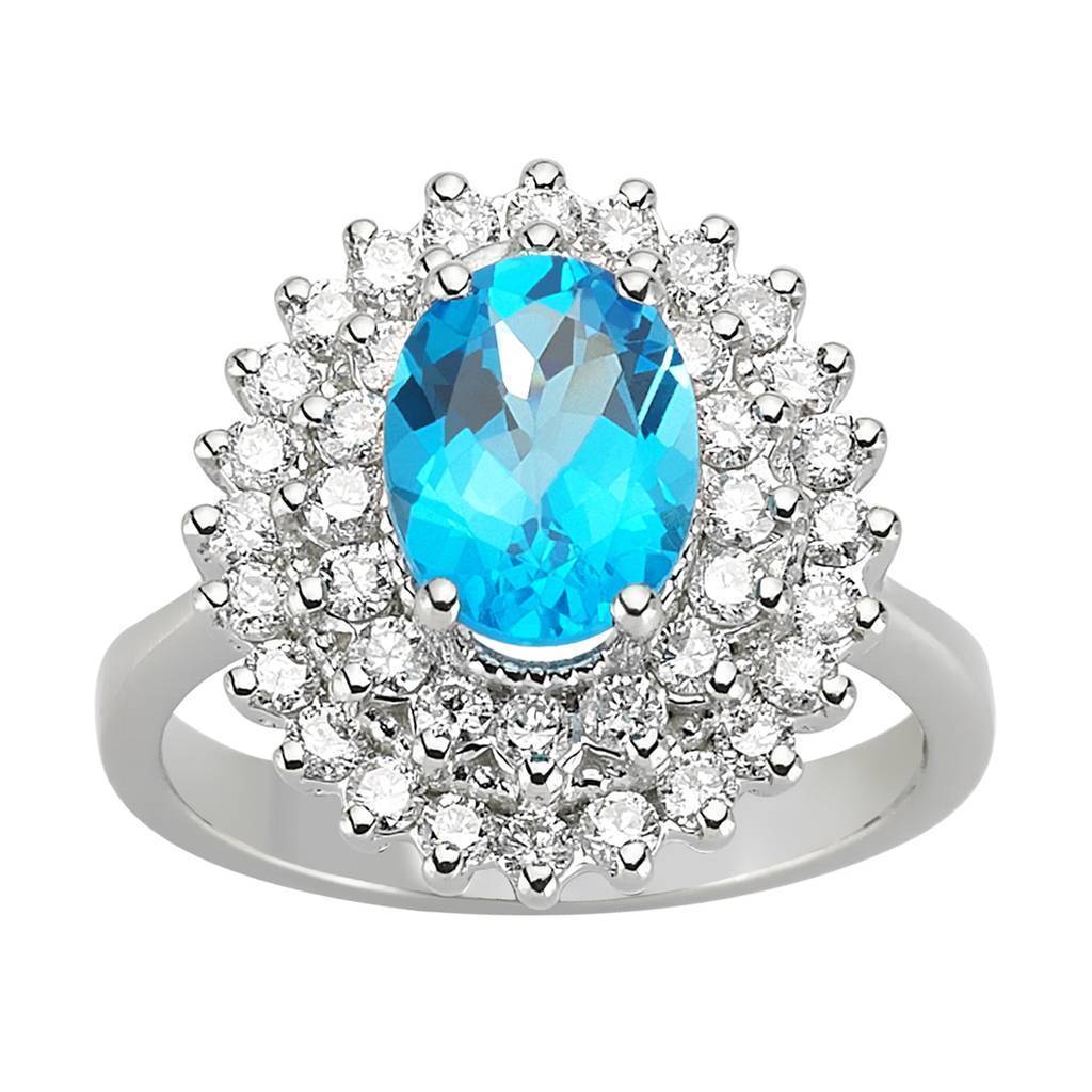 Diamant nd Oval Blaue Topas Ring