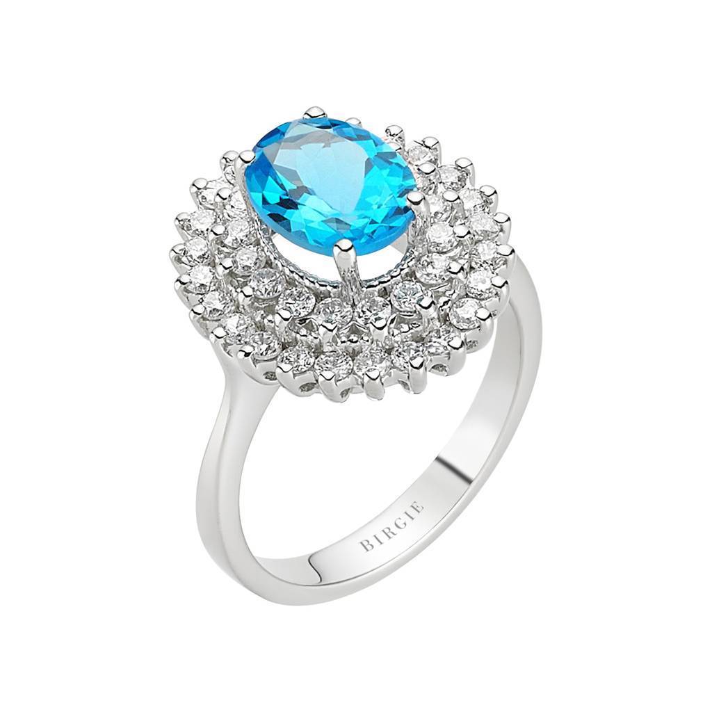 Diamant nd Oval Blaue Topas Ring