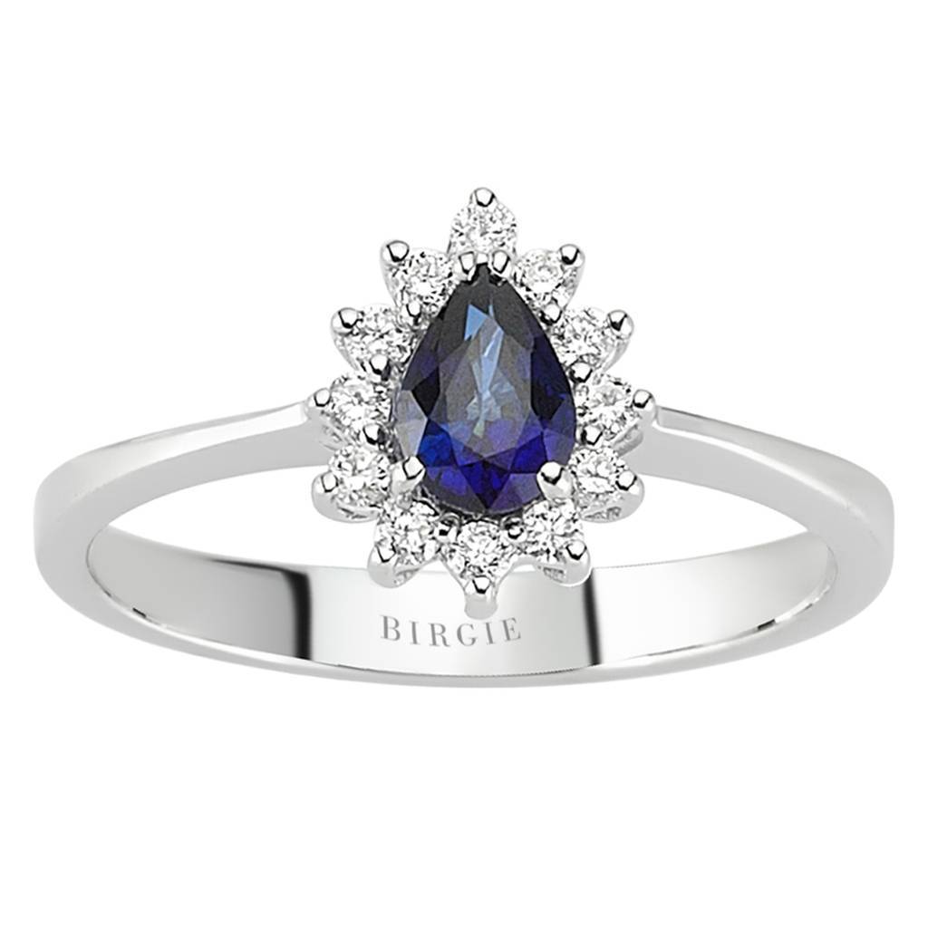 Diamant und Tropfen Saphir Ring