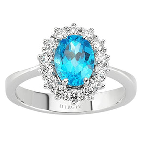 Diamant und Oval Blaue Topas Ring