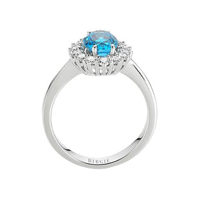 Diamant und Oval Blaue Topas Ring