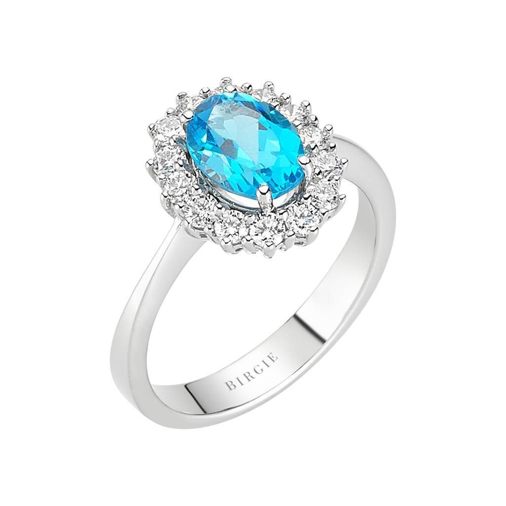 Diamant und Oval Blaue Topas Ring