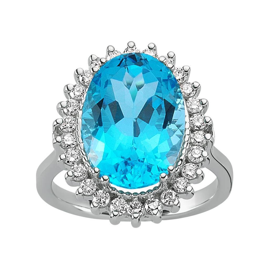 Diamant und Oval Blaue Topas Ring