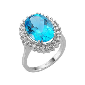 Diamant und Oval Blaue Topas Ring