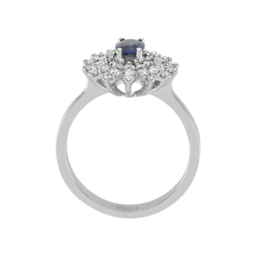 Diamant ud Oval Saphir Ring