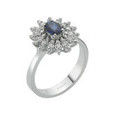 Diamant ud Oval Saphir Ring