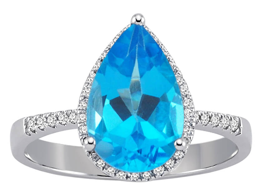 Diamant und Tropfen Blaue Topas Ring