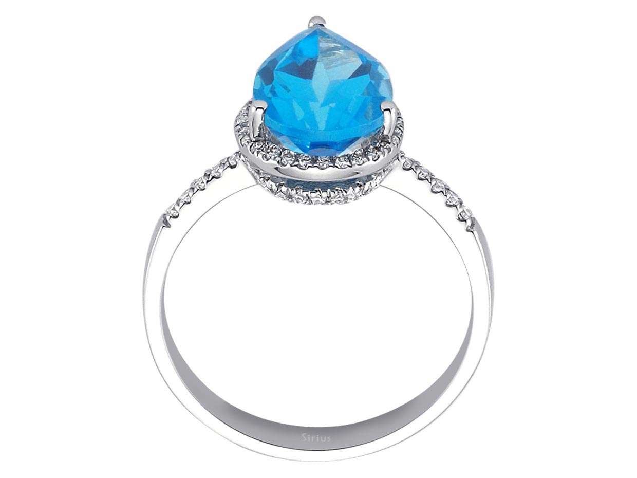 Diamant und Tropfen Blaue Topas Ring