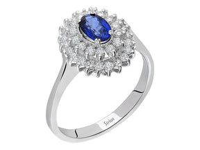 Zweireihe Diamant und Oval Saphir Ring