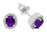 Diamant und Oval Amethyst Ohrstecker