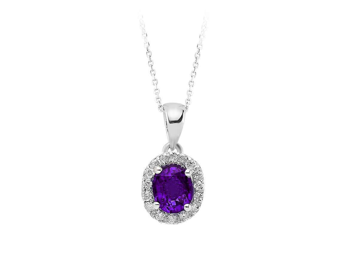 Diamant und Oval Amethyst Halskette