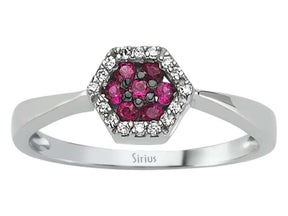 Diamant und Rubin Hexagon Ring