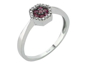 Diamant und Rubin Hexagon Ring