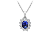 Zweireihe Diamant und Oval Saphir Halskette