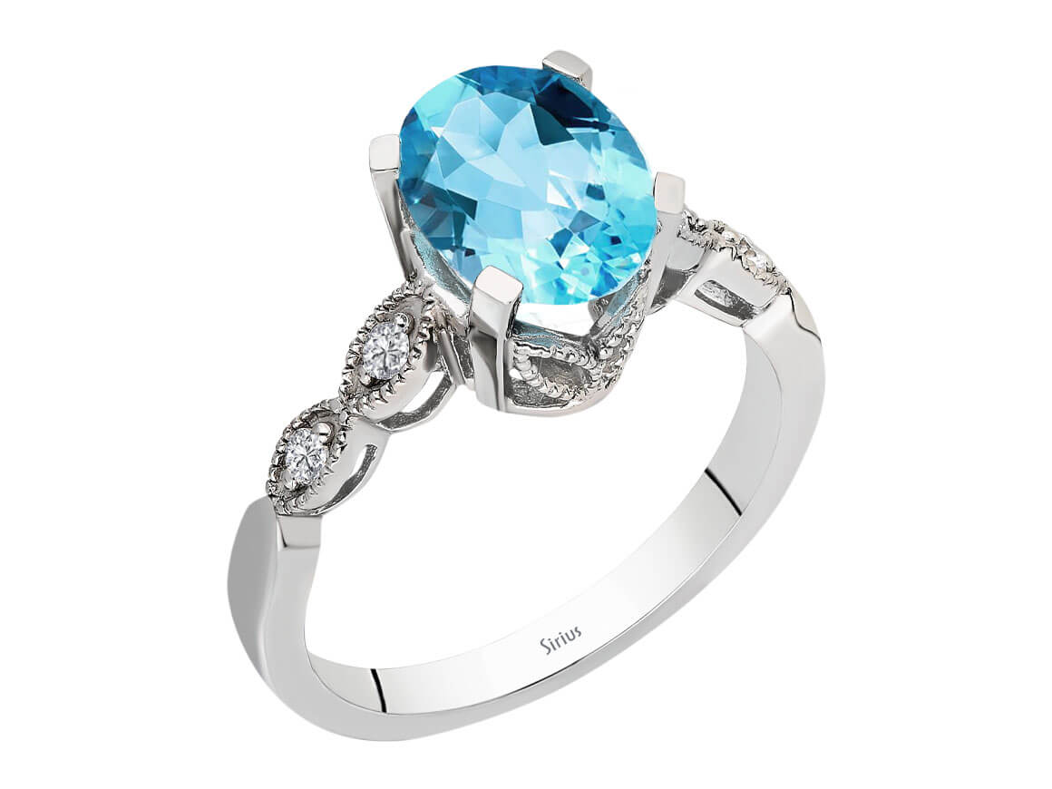 Diamant und Oval Blaue Topas Ring