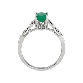 Oval Emerald and Single Prong Set Diamond Side Stones Ring