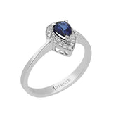 Drop Shape Blue Sapphire Center and Diamond Side Stones Ring