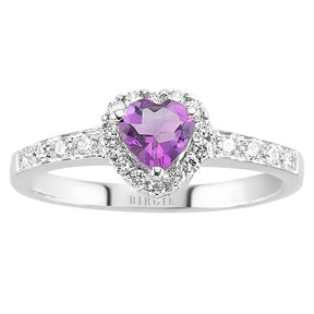 Diamond and Heart Amethyst Stone Ring