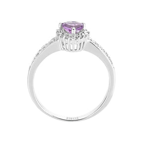 Diamond and Heart Amethyst Stone Ring