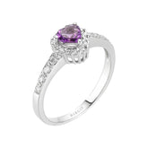 Diamond and Heart Amethyst Stone Ring