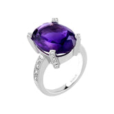 Diamond and Large Oval Amethyst Stone Ring