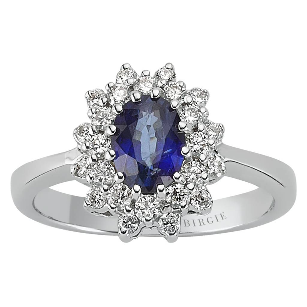 Oval Cut Blue Sapphire and Diamond Double Cluster Design Ring