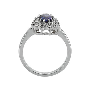 Oval Cut Blue Sapphire and Diamond Double Cluster Design Ring