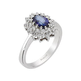 Oval Cut Blue Sapphire and Diamond Double Cluster Design Ring