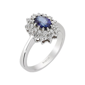 Oval Cut Blue Sapphire and Diamond Double Cluster Design Ring