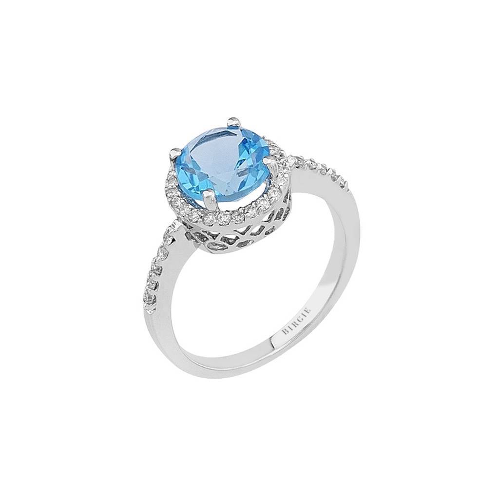 Blue Topaz and Diamond Stone Ring