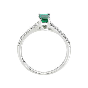 Emerald Center and Split Prong Diamond Side Stones Ring