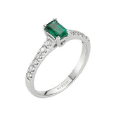 Emerald Center and Split Prong Diamond Side Stones Ring