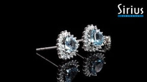 Diamant und Herz Blauer Topas Ohrstecker