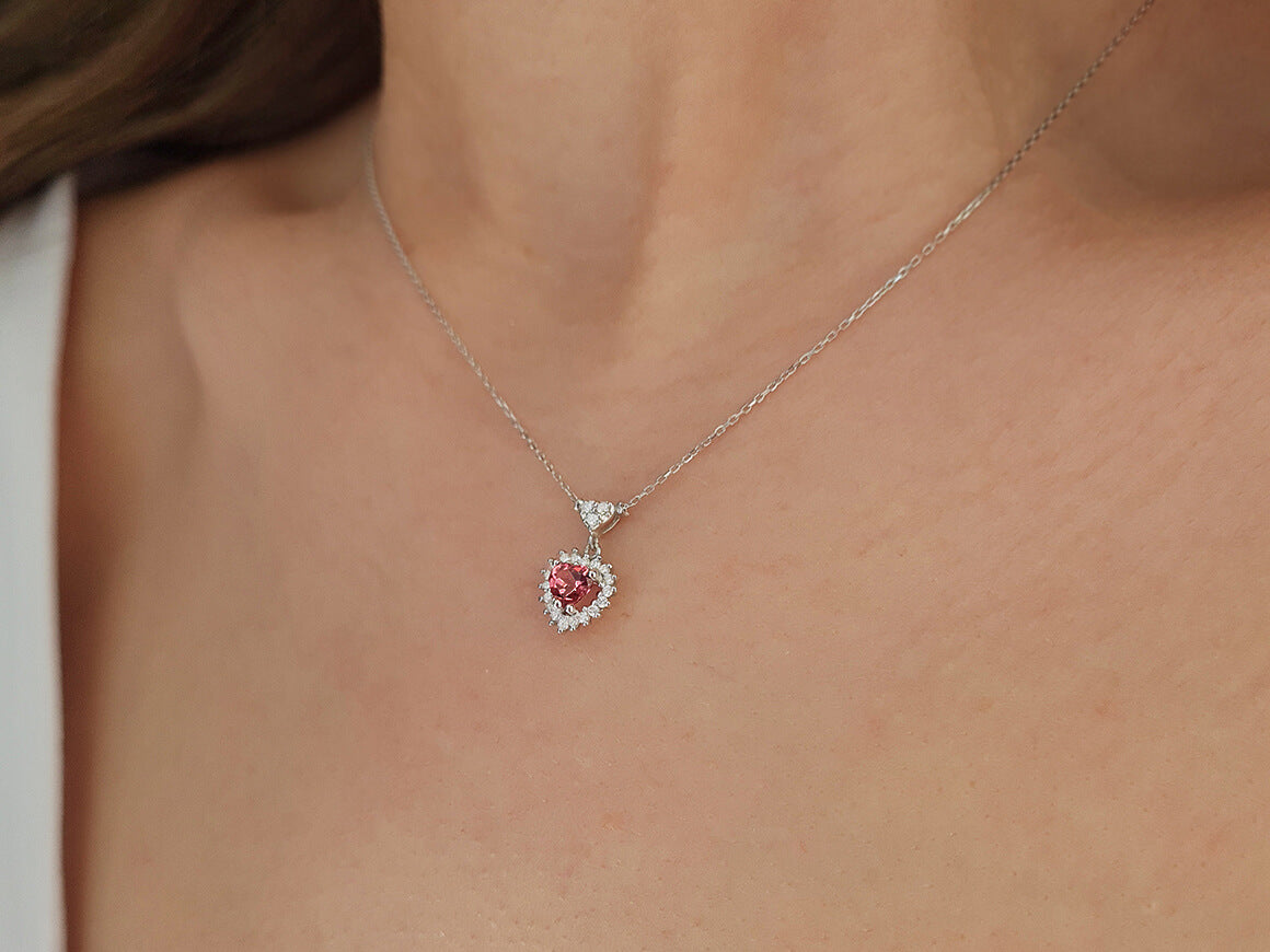 Diamant und Herz Rose Turmalin Halskette